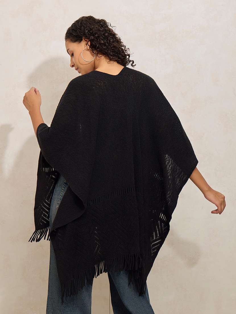women balck solid open front shrug - 21941989 -  Standard Image - 4