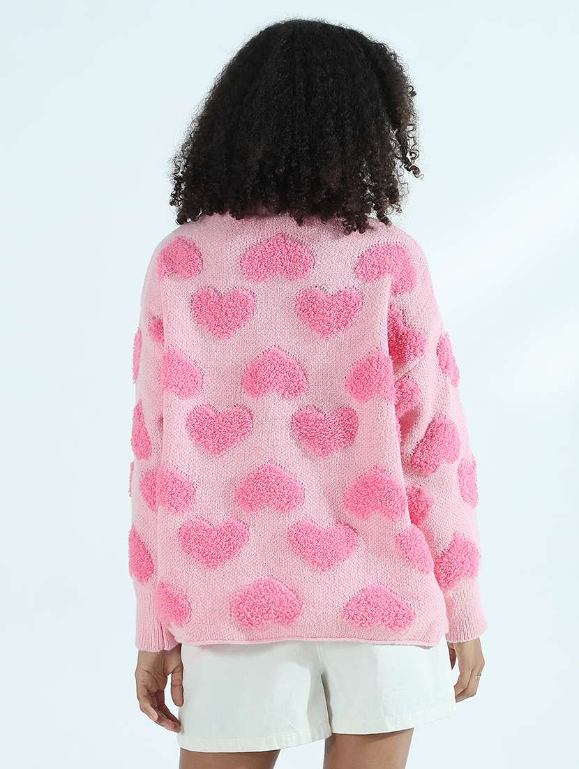 women pink self design long sleeve pullover - 21941997 -  Standard Image - 4