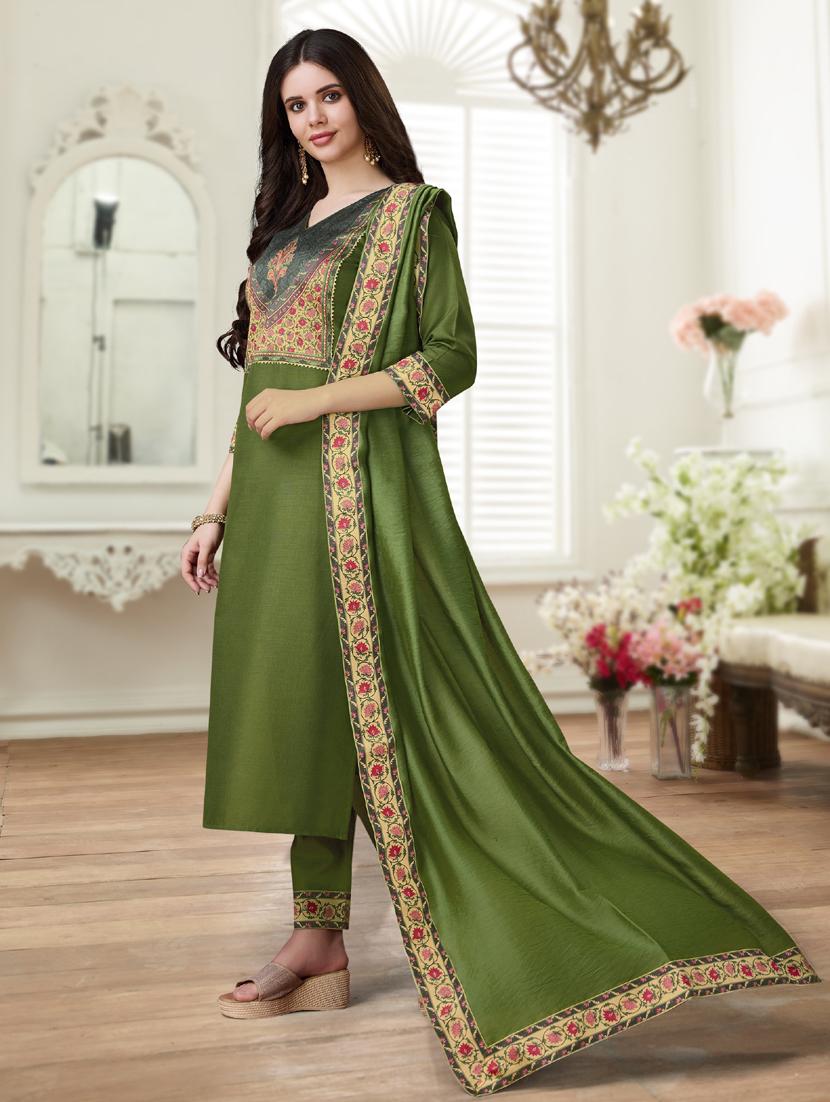 women three quarter sleeve kurta pant with dupatta set - 21942013 - Standard Image - 1