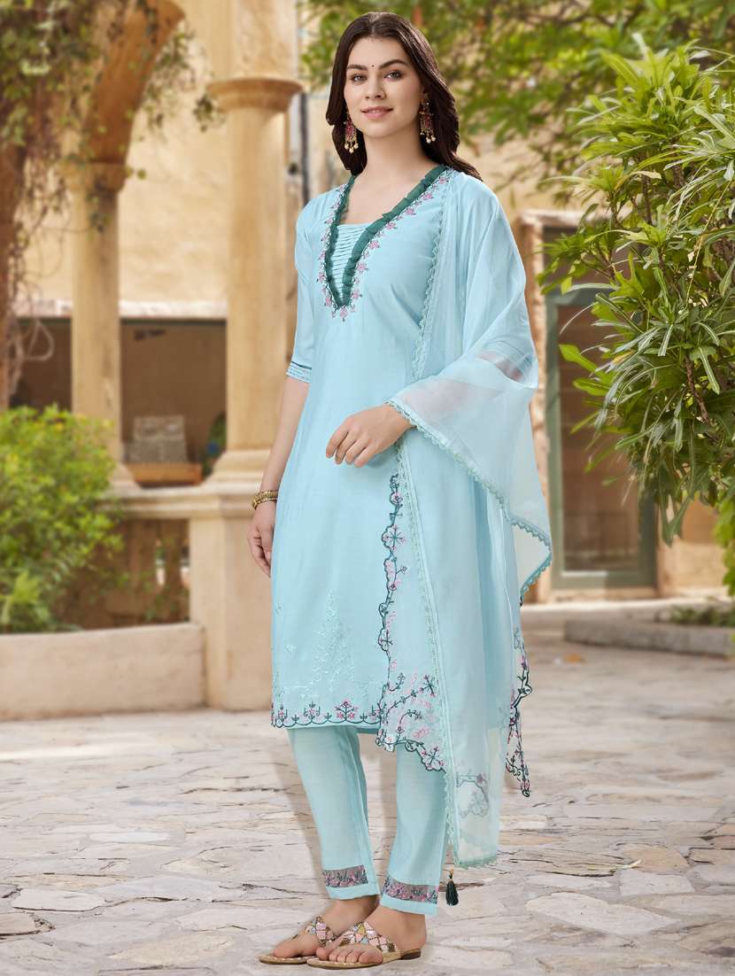 women three quarter sleeve kurta pant with dupatta set - 21942015 -  Standard Image - 1