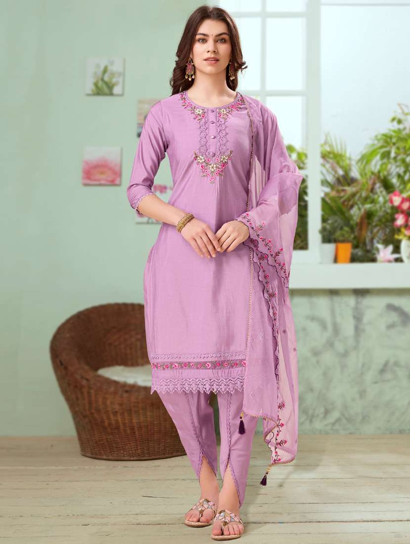 women three quarter sleeve dhoti kurta with dupatta set