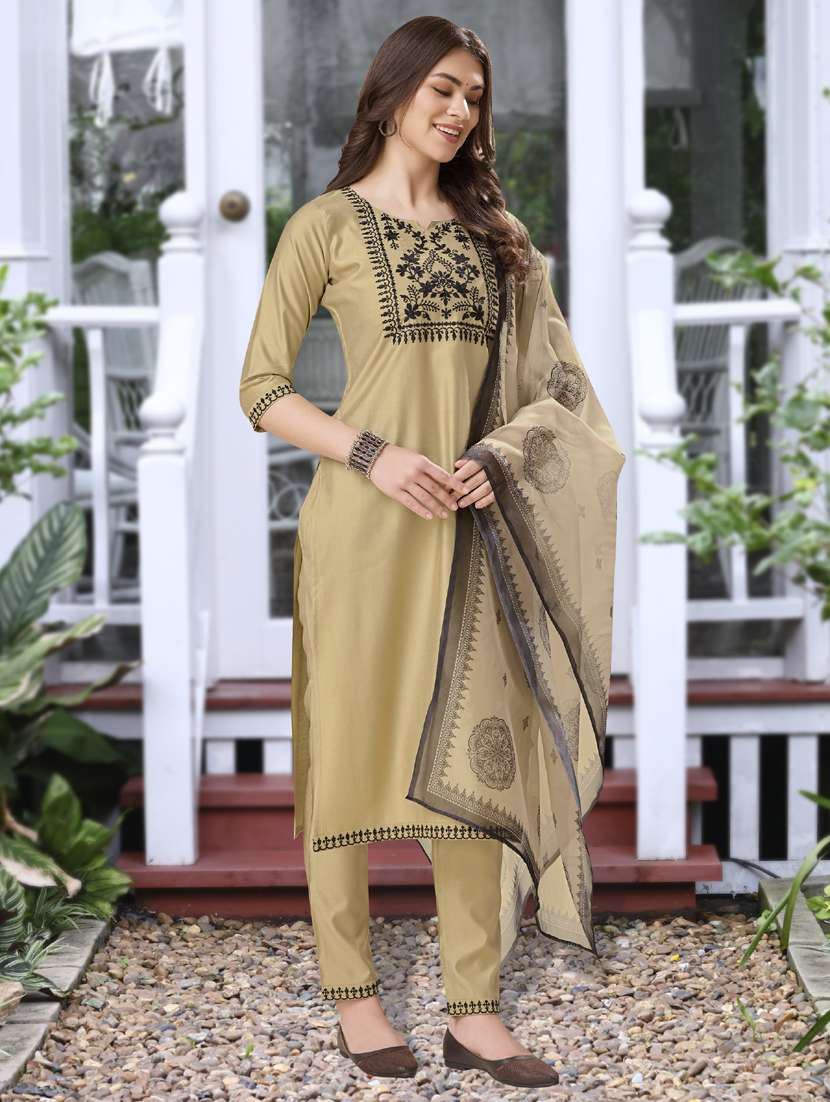women three quarter sleeve kurta pant with dupatta set - 21942024 -  Standard Image - 1