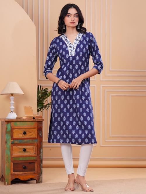 women three quarter sleeve straight kurta - 21942040 - Standard Image - 0