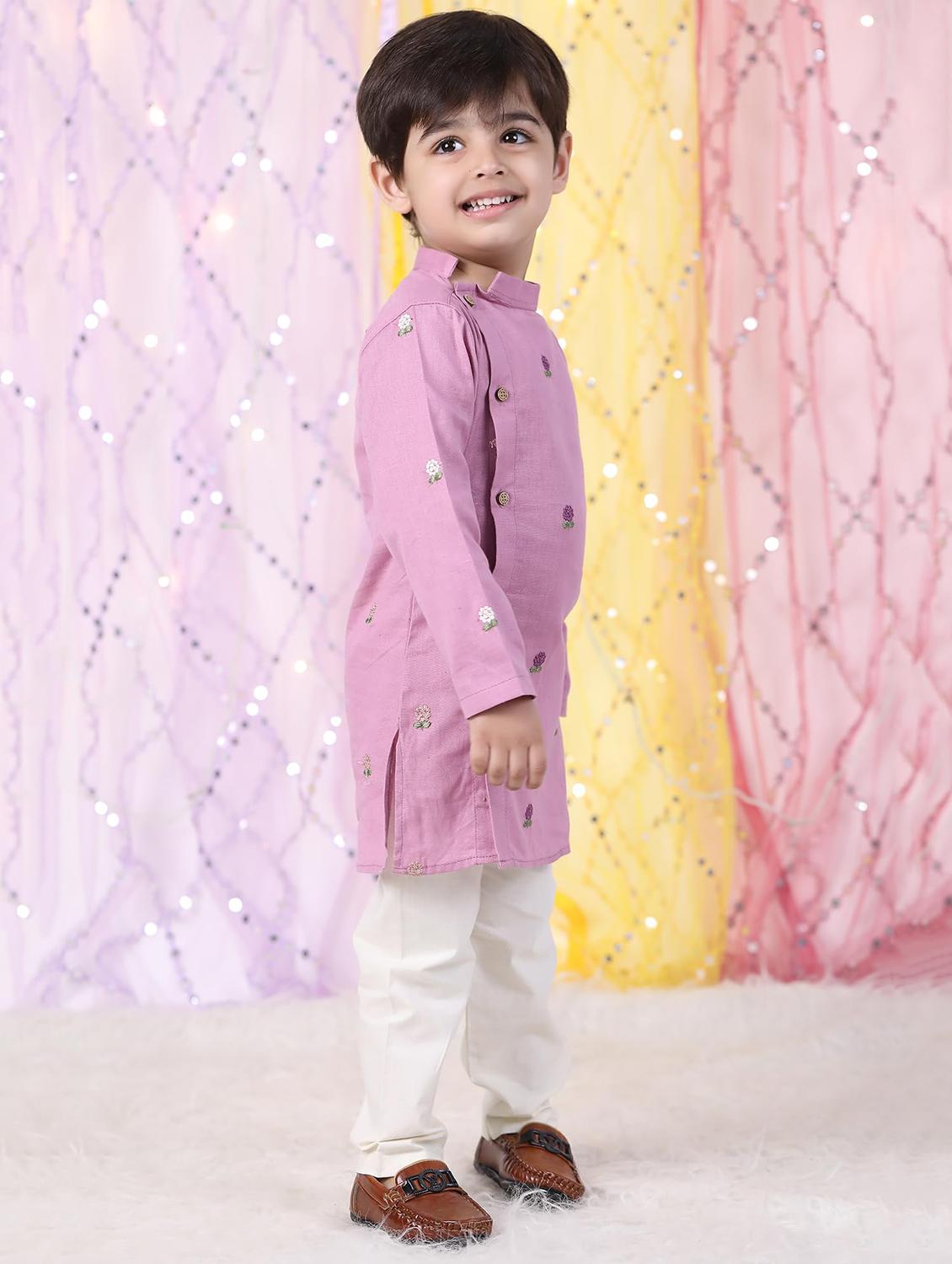 boys embroidered long sleeve kurta & pyjama set - 21942045 - Standard Image - 1