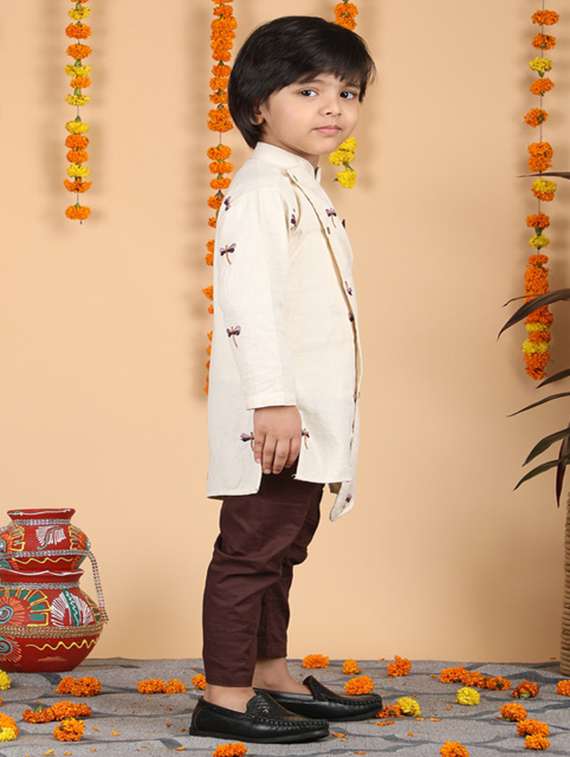 boys embroidered long sleeve kurta & pyjama set - 21942046 -  Standard Image - 4