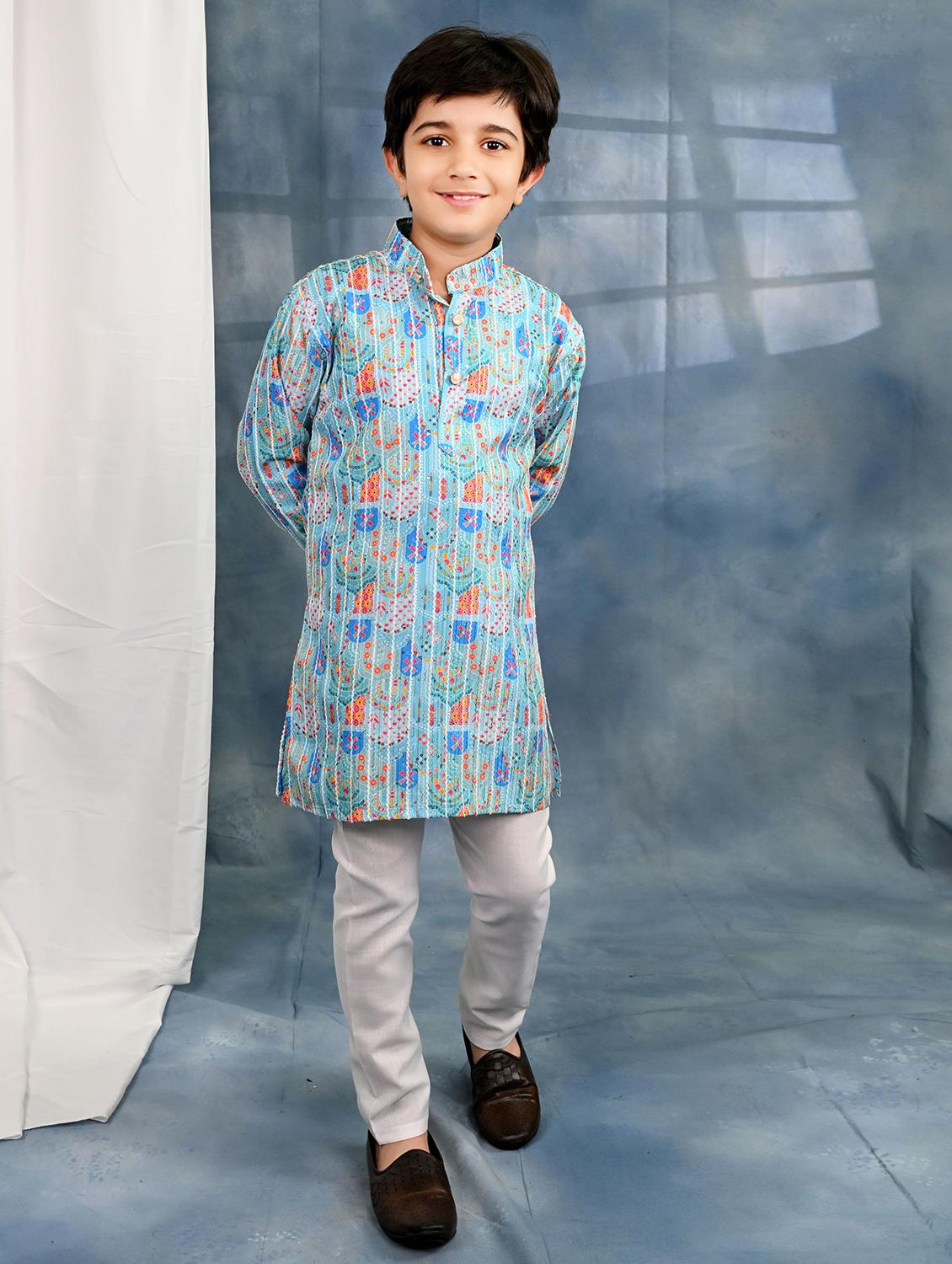 boys printed long sleeve kurta & pyjama set - 21942048 - Zoom Image - 0