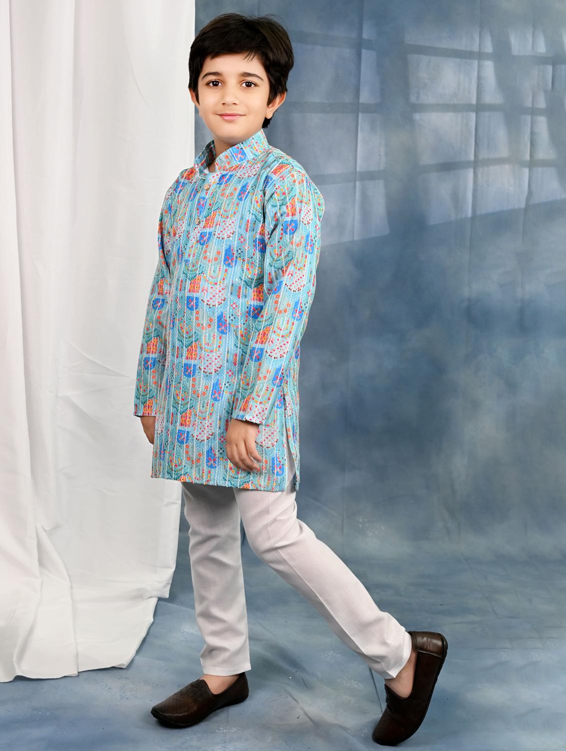 boys printed long sleeve kurta & pyjama set - 21942048 -  Standard Image - 1