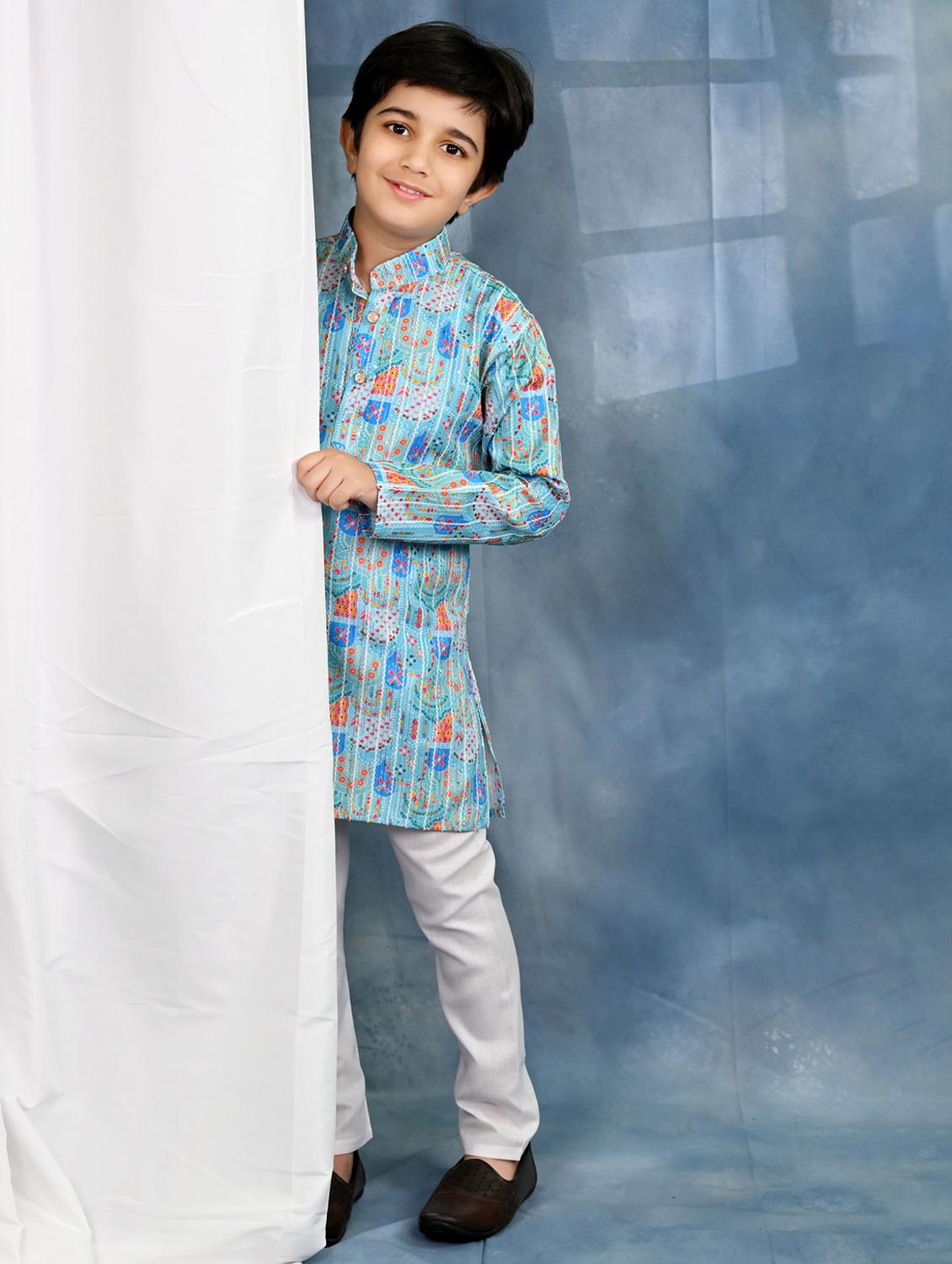 boys printed long sleeve kurta & pyjama set - 21942048 - Standard Image - 4