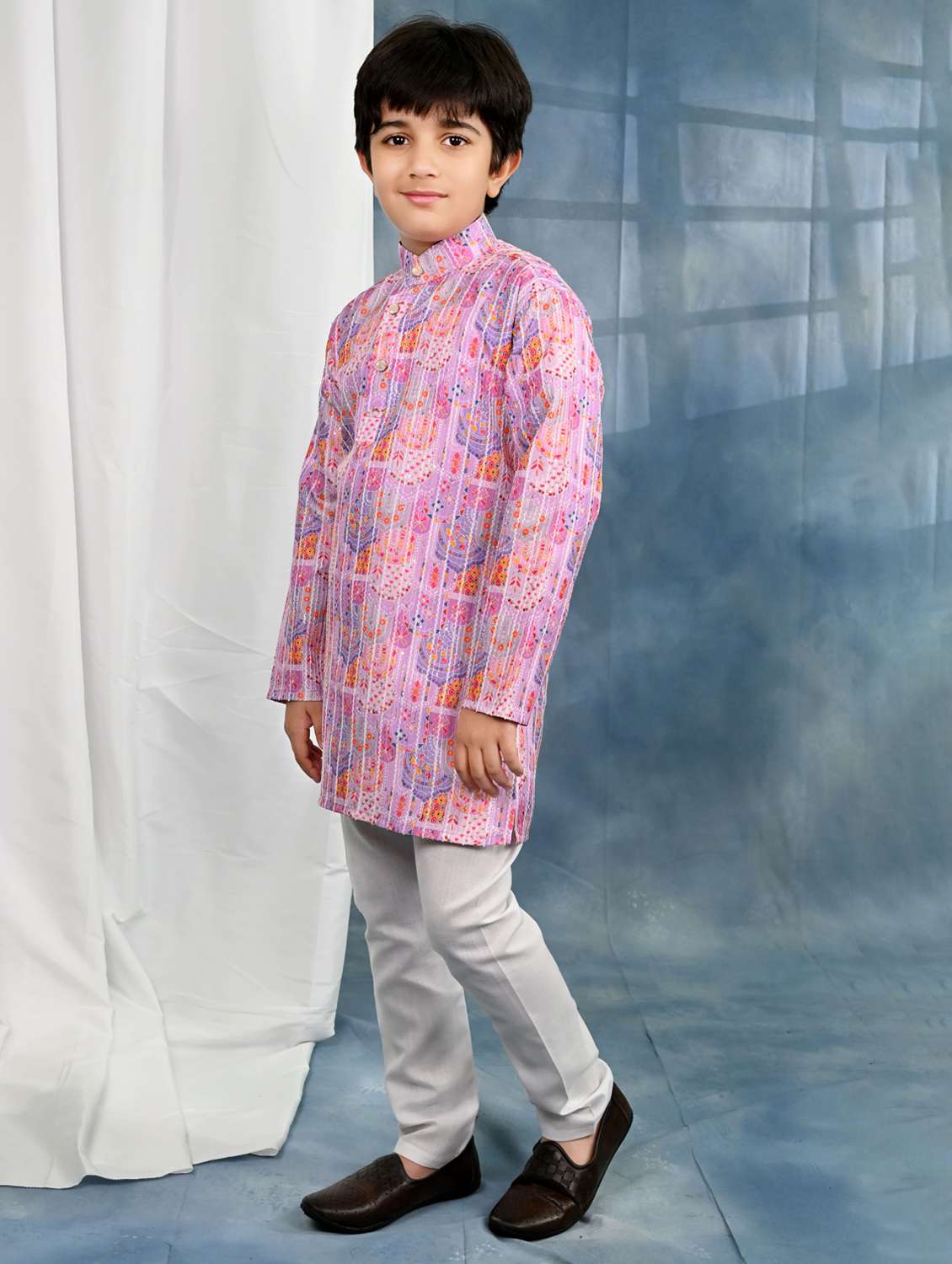 boys printed long sleeve kurta & pyjama set - 21942049 - Standard Image - 1