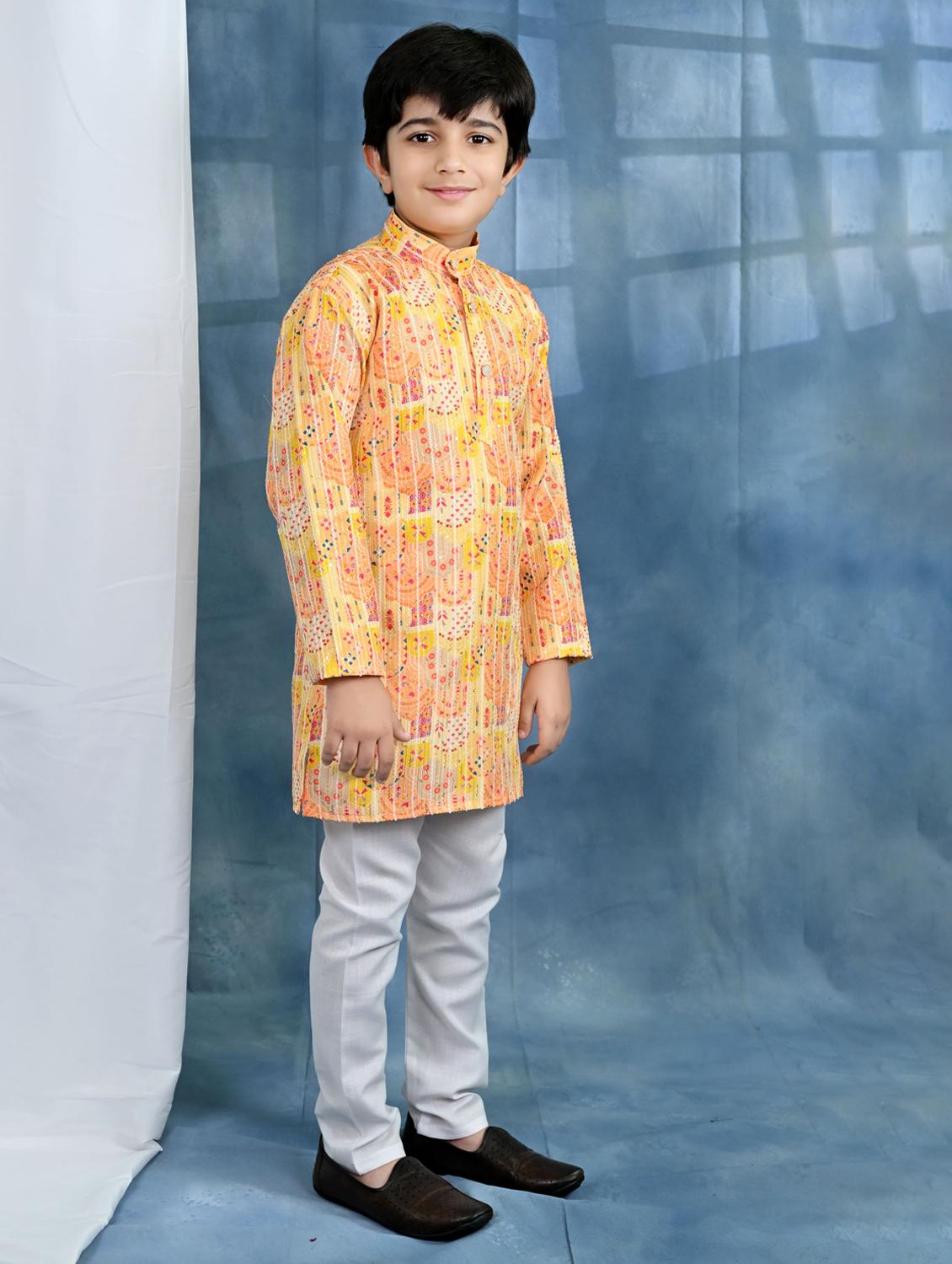 boys printed long sleeve kurta & pyjama set - 21942050 -  Standard Image - 1