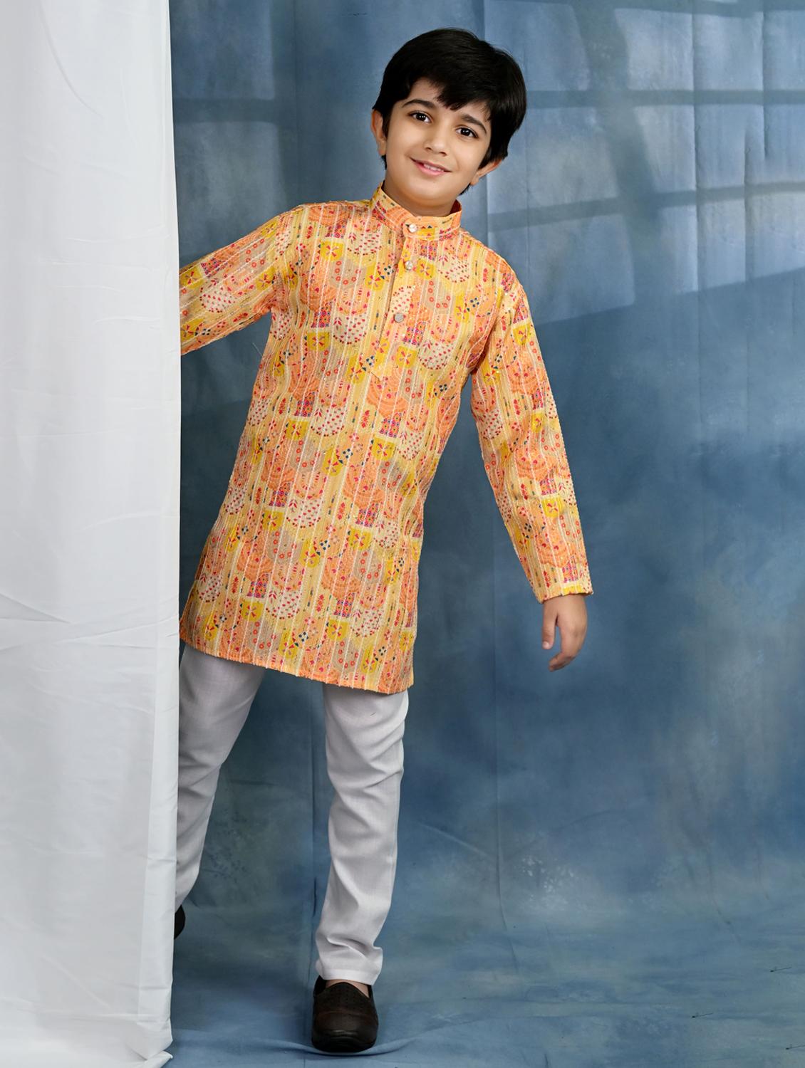 boys printed long sleeve kurta & pyjama set - 21942050 - Standard Image - 4