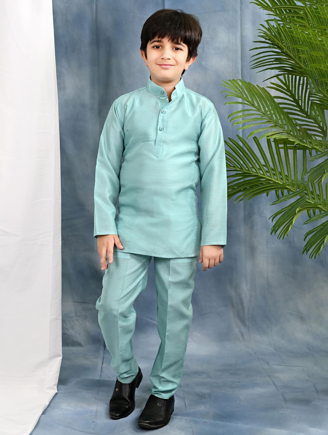 boys solid kurta & pyjama with embroidered nehru jacket - 21942051 - Standard Image - 4