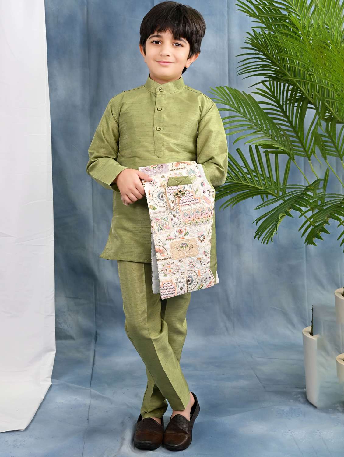 boys solid kurta pyjama with embroidered nehru jacket - 21942052 -  Standard Image - 4