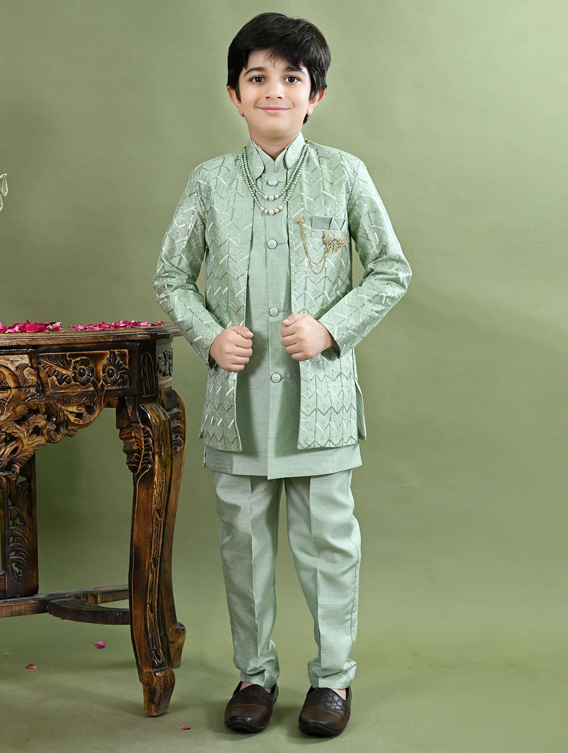 boys embroidered long sleeve sherwani