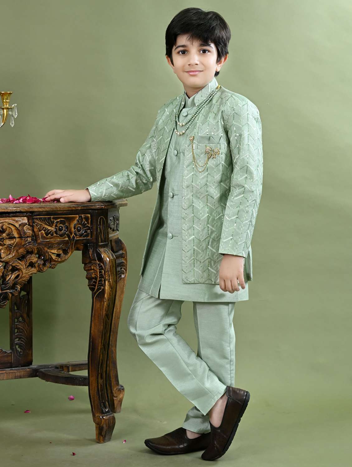 boys embroidered long sleeve sherwani - 21942055 - Standard Image - 4