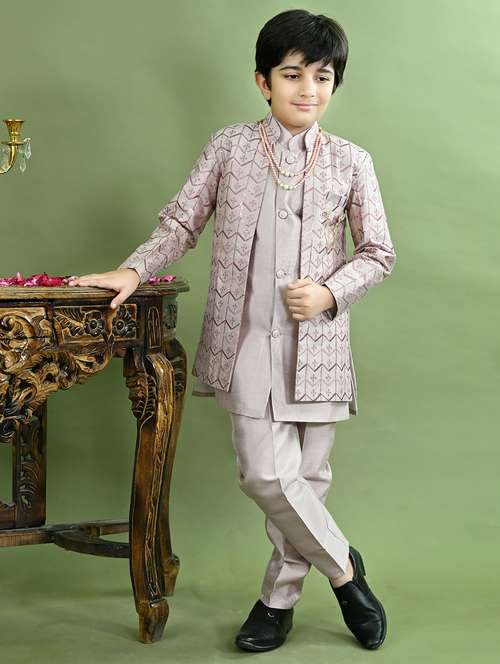 boys embroidered long sleeve sherwani - 21942056 - Standard Image - 0