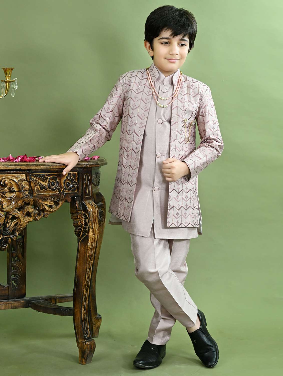 boys embroidered long sleeve sherwani - 21942056 - Zoom Image - 0