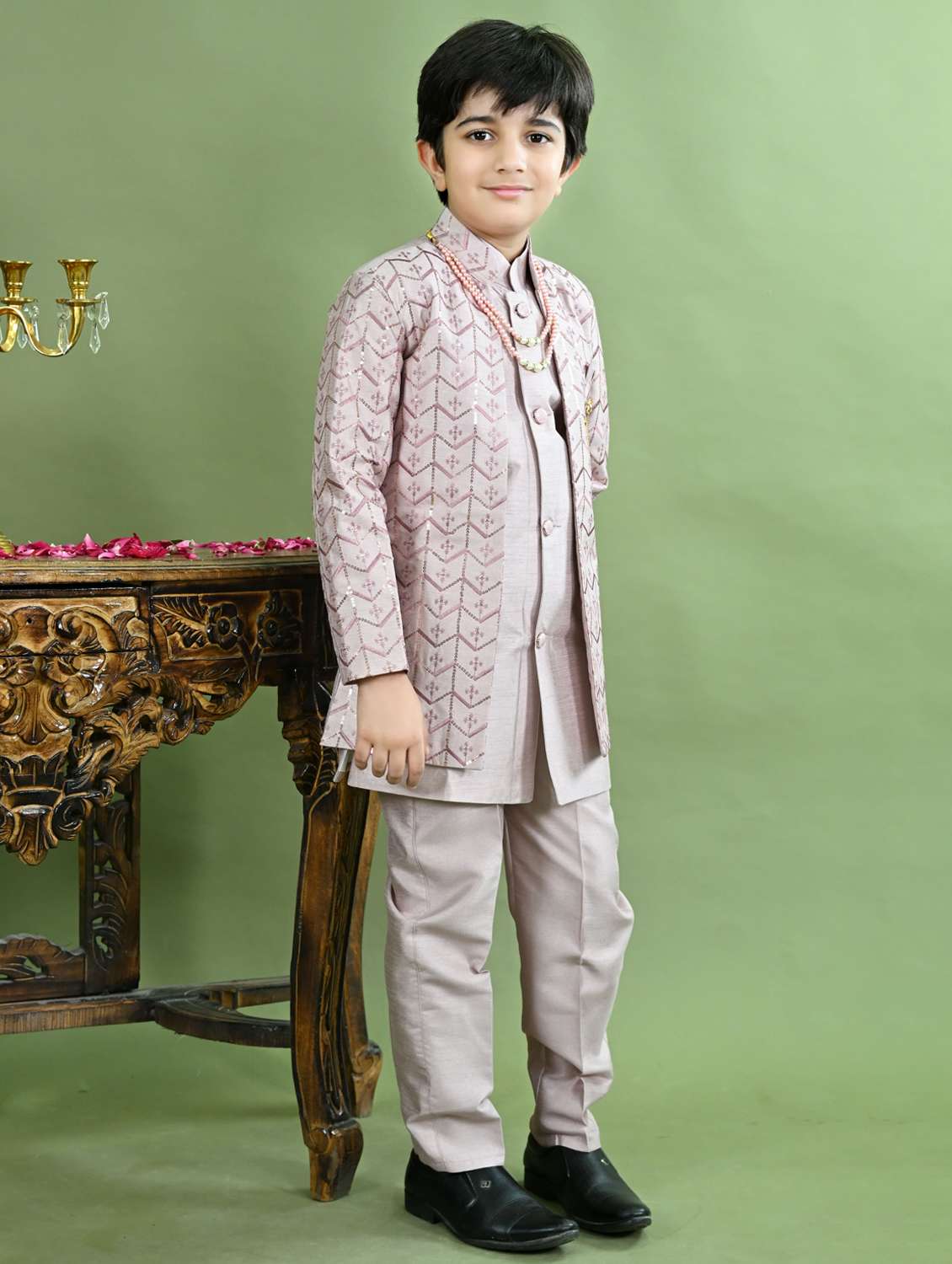 boys embroidered long sleeve sherwani - 21942056 - Standard Image - 1