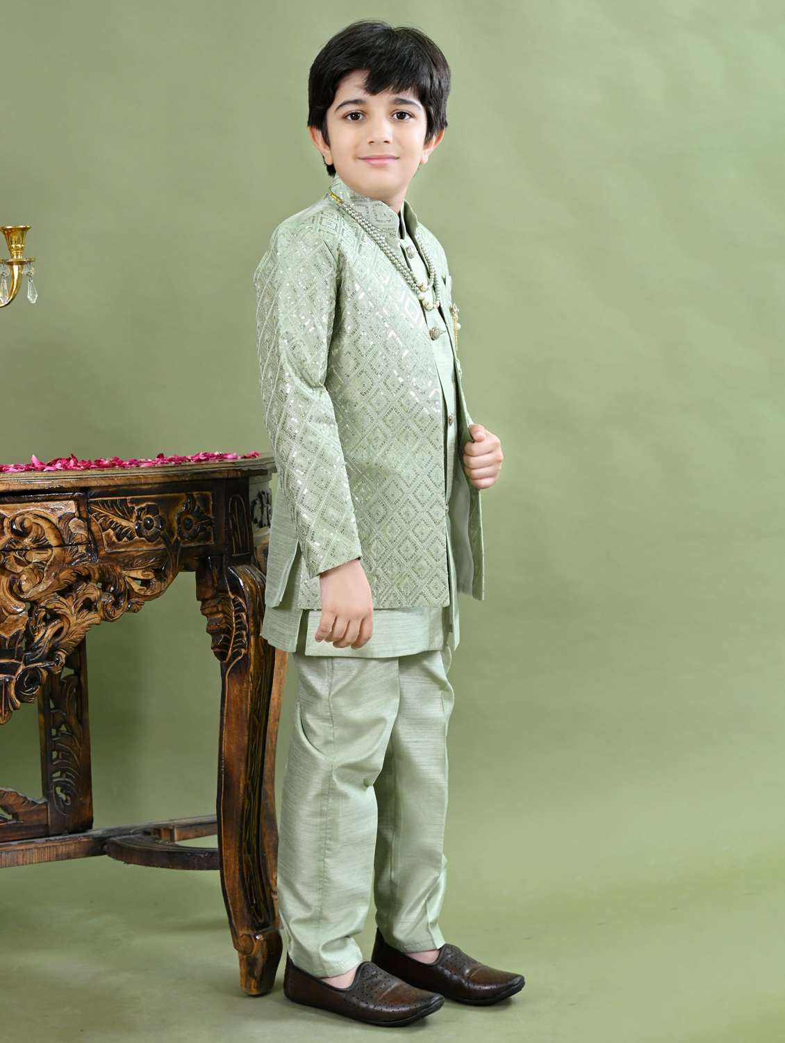 boys embroidered long sleeve sherwani - 21942057 -  Standard Image - 1