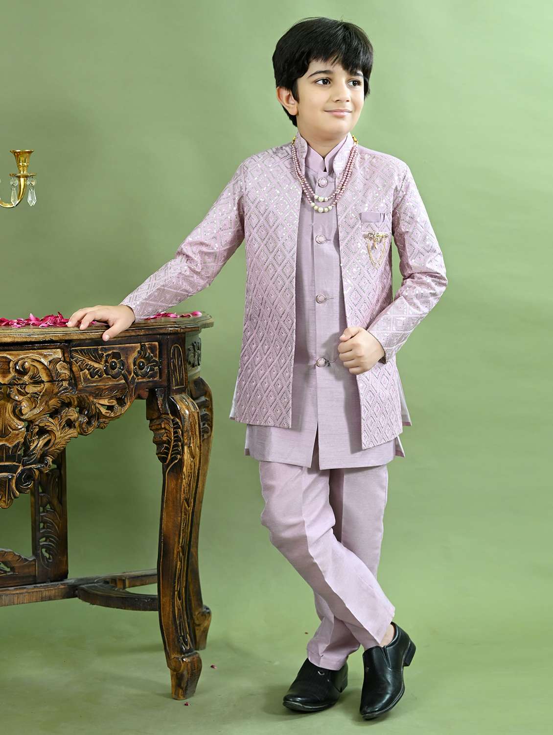 boys embroidered long sleeve sherwani