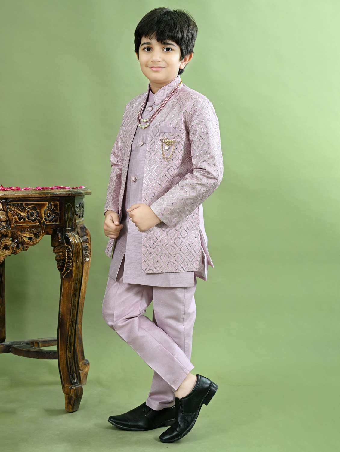 boys embroidered long sleeve sherwani - 21942058 -  Standard Image - 1
