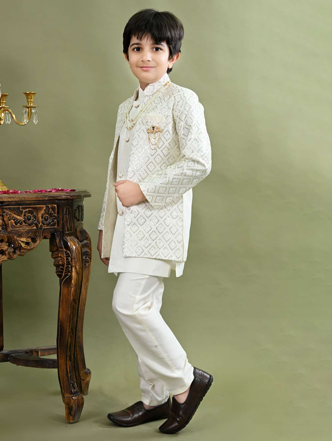 boys embroidered long sleeve sherwani - 21942059 -  Standard Image - 1
