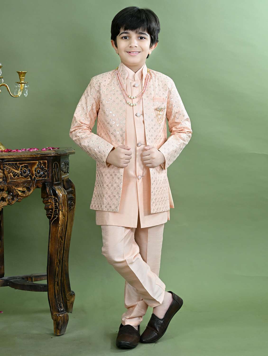boys embroidered long sleeve sherwani