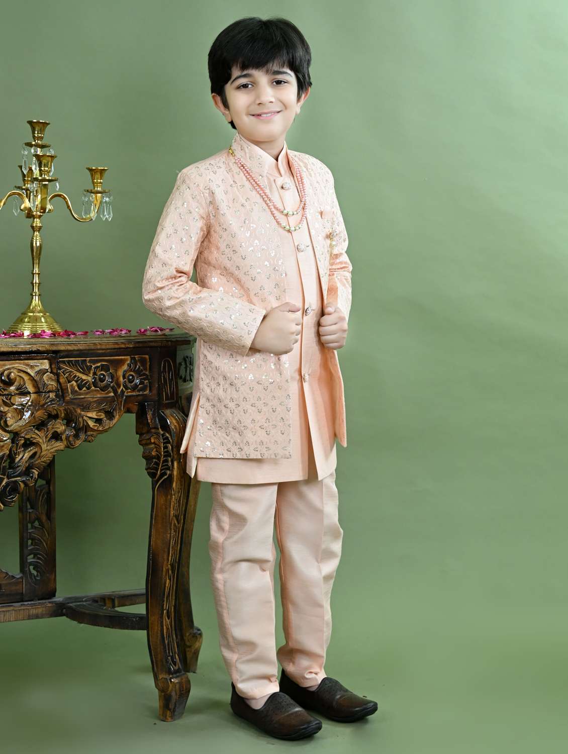boys embroidered long sleeve sherwani - 21942061 -  Standard Image - 1