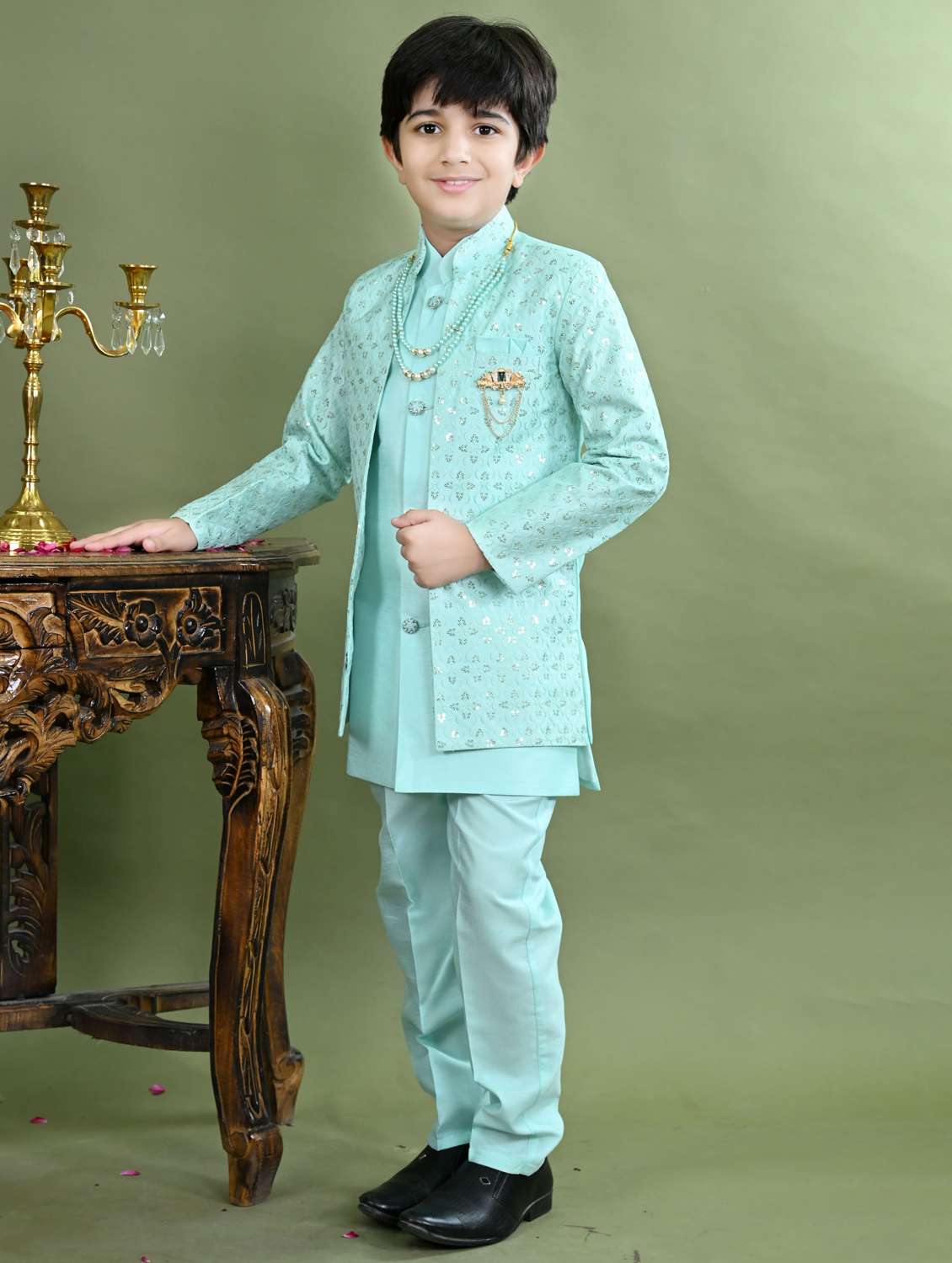boys embroidered long sleeve sherwani - 21942062 -  Standard Image - 1