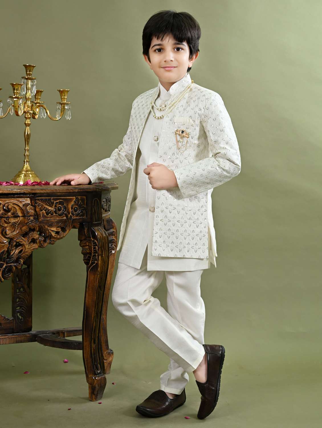 boys embroidered long sleeve sherwani - 21942063 - Standard Image - 1