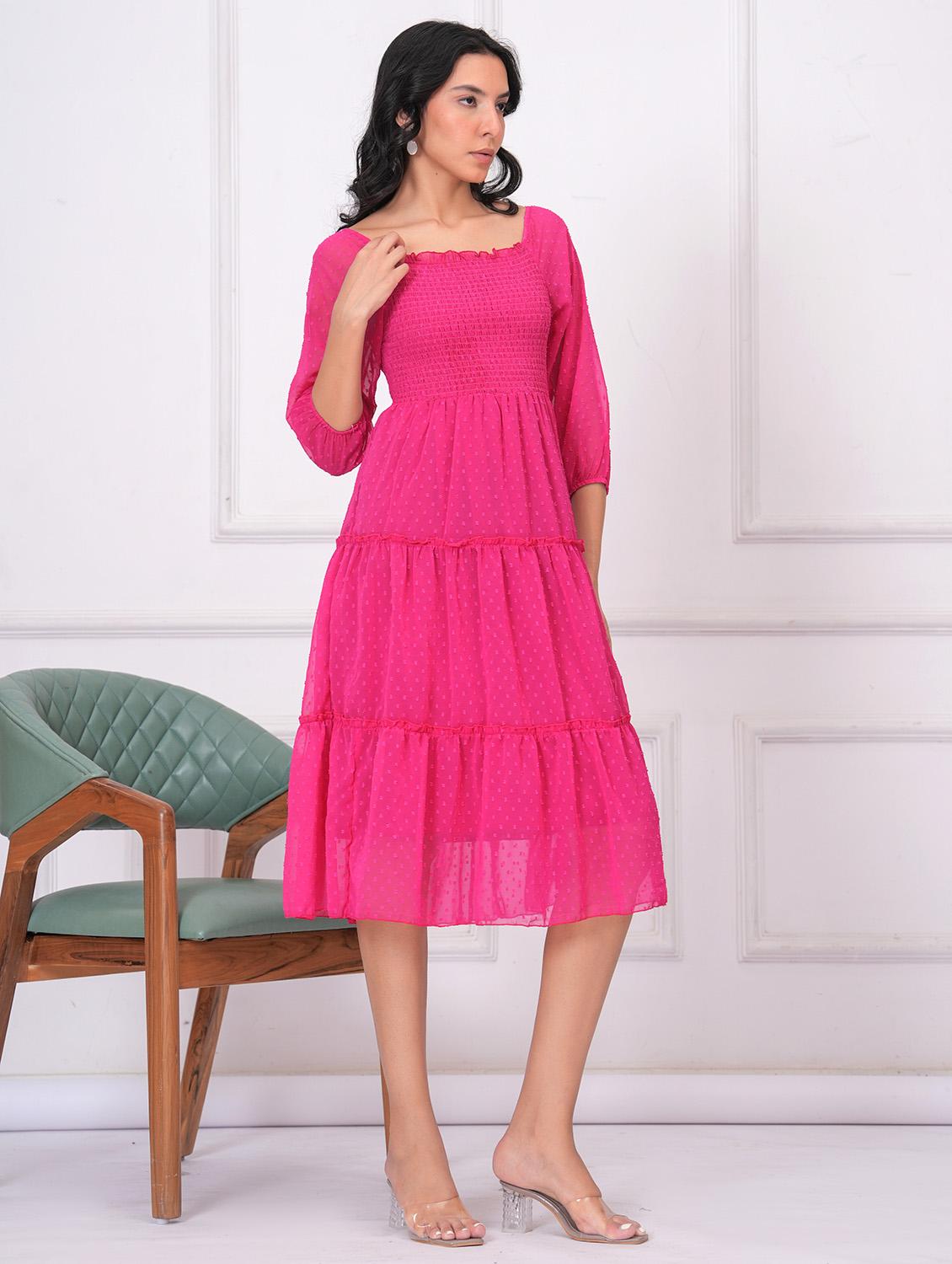 women self designed puff sleeves tiered dress - 21942064 - Standard Image - 1