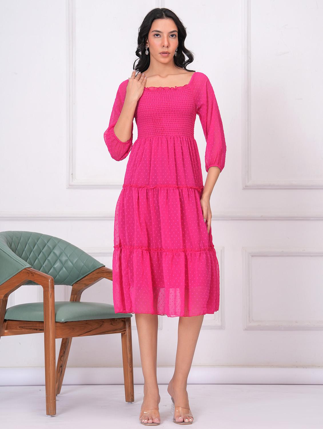 women self designed puff sleeves tiered dress - 21942064 - Standard Image - 4