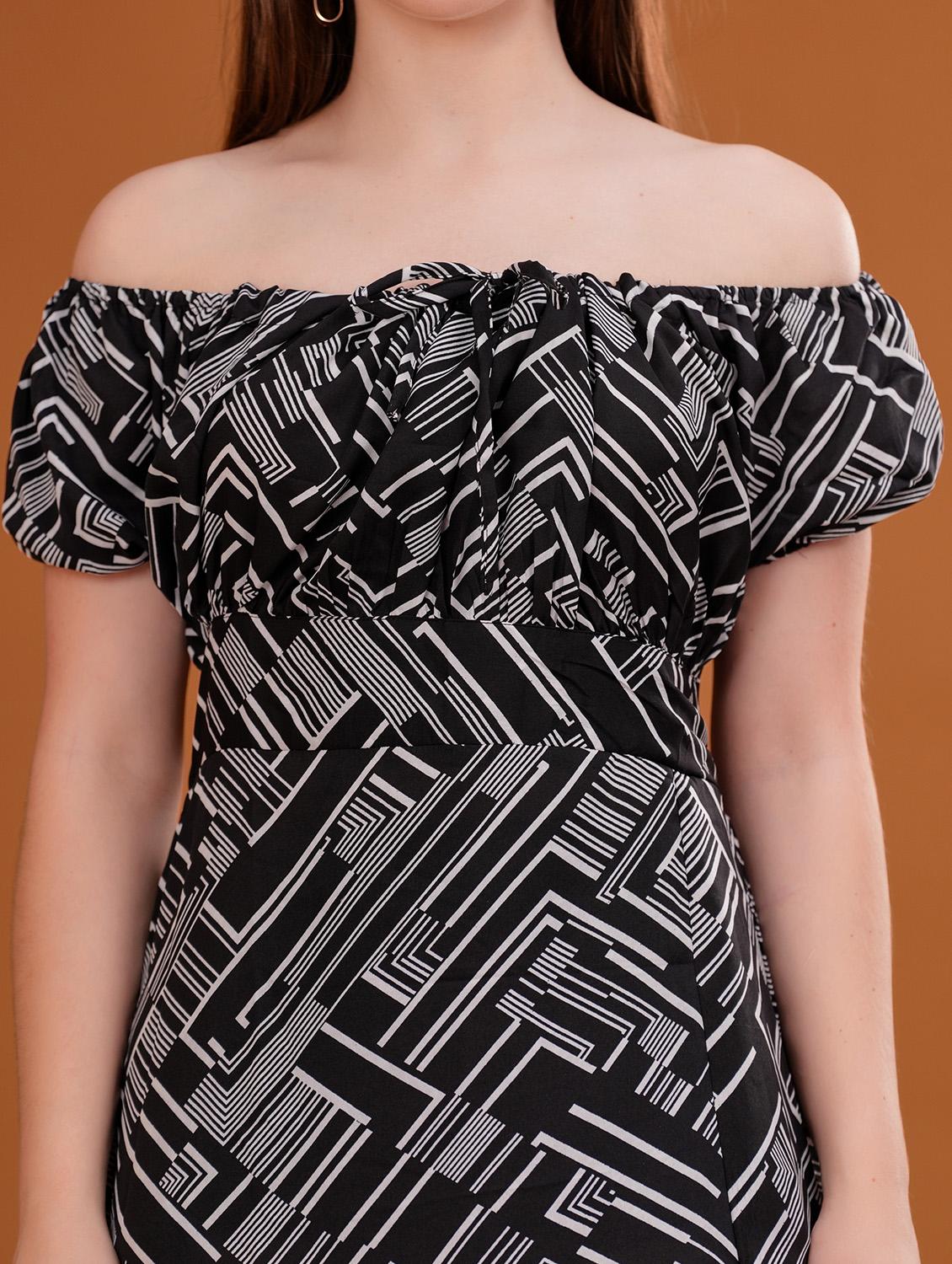 women printed off shoulder a-line dress - 21942066 - Standard Image - 4
