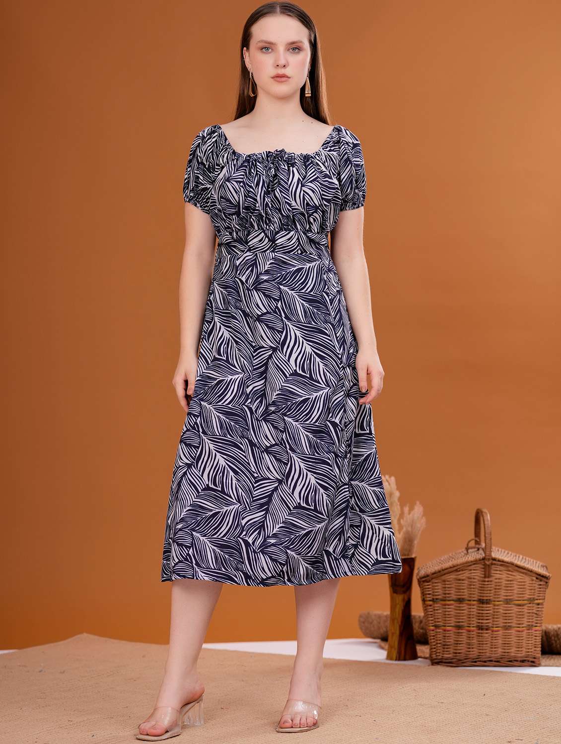 women printed off shoulder a-line dress - 21942069 -  Standard Image - 4
