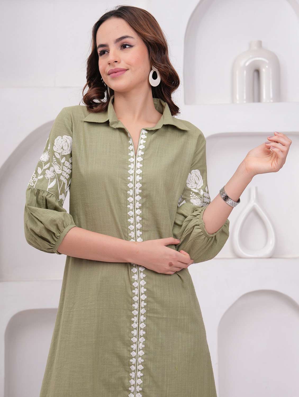 women embroidered puff sleeve a-line dress - 21942086 - Standard Image - 4