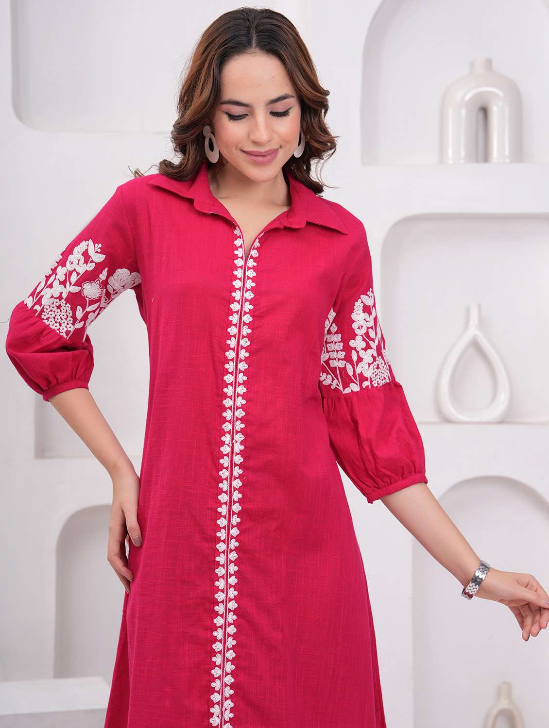 women embroidered puff sleeve a-line dress - 21942087 -  Standard Image - 4