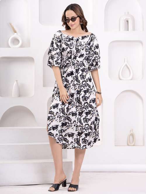 women printed off shoulder a-line dress