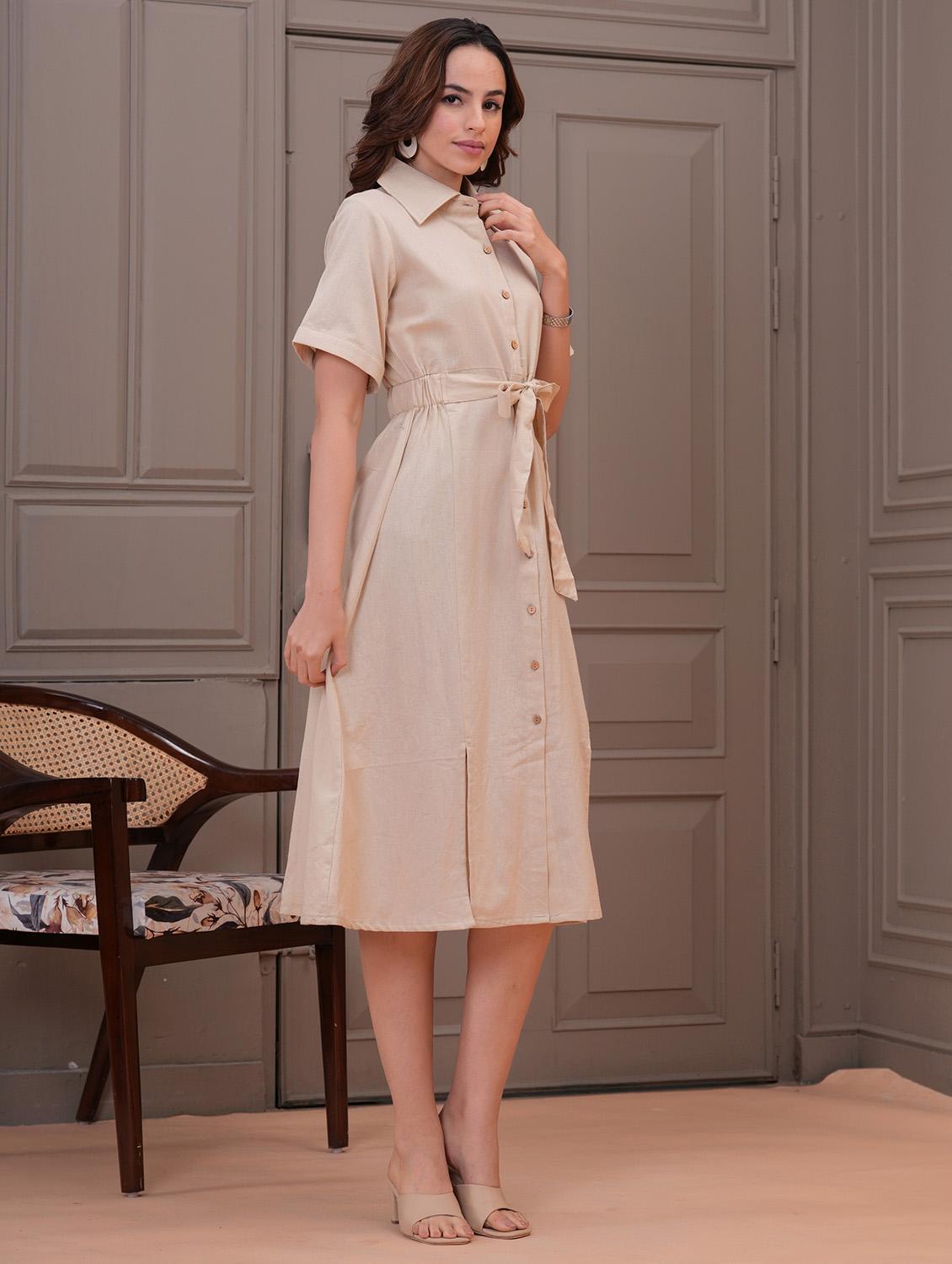 women solid collared short sleeve shirt dress - 21942094 - Standard Image - 1