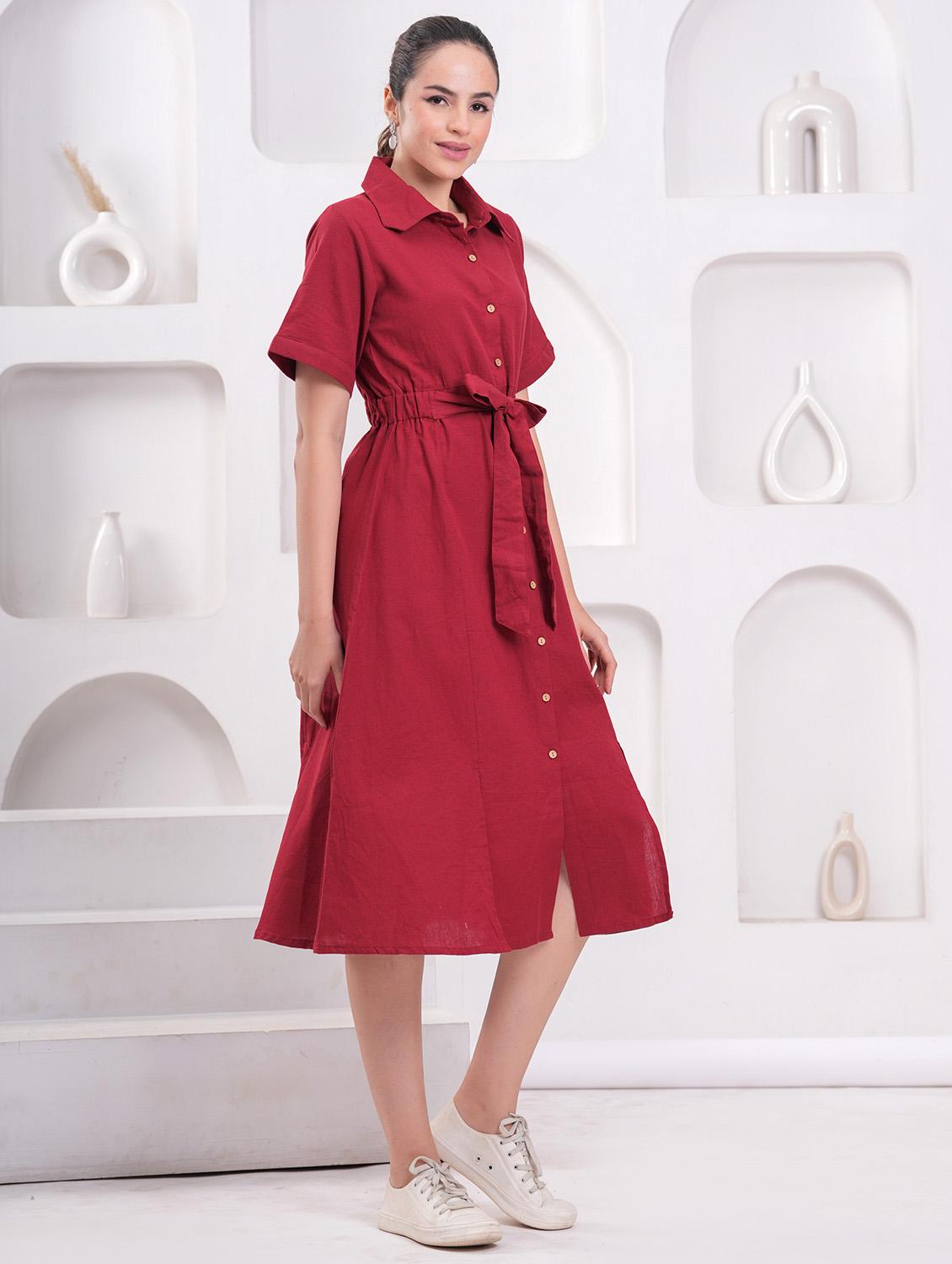 women solid collared short sleeve shirt dress - 21942097 -  Standard Image - 1