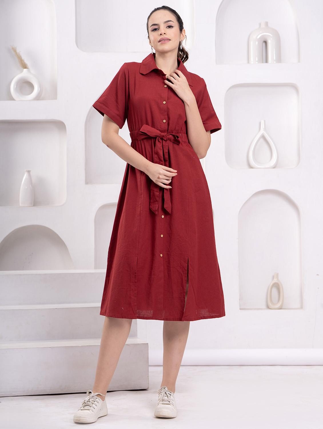women solid collared short sleeve shirt dress - 21942097 - Standard Image - 4