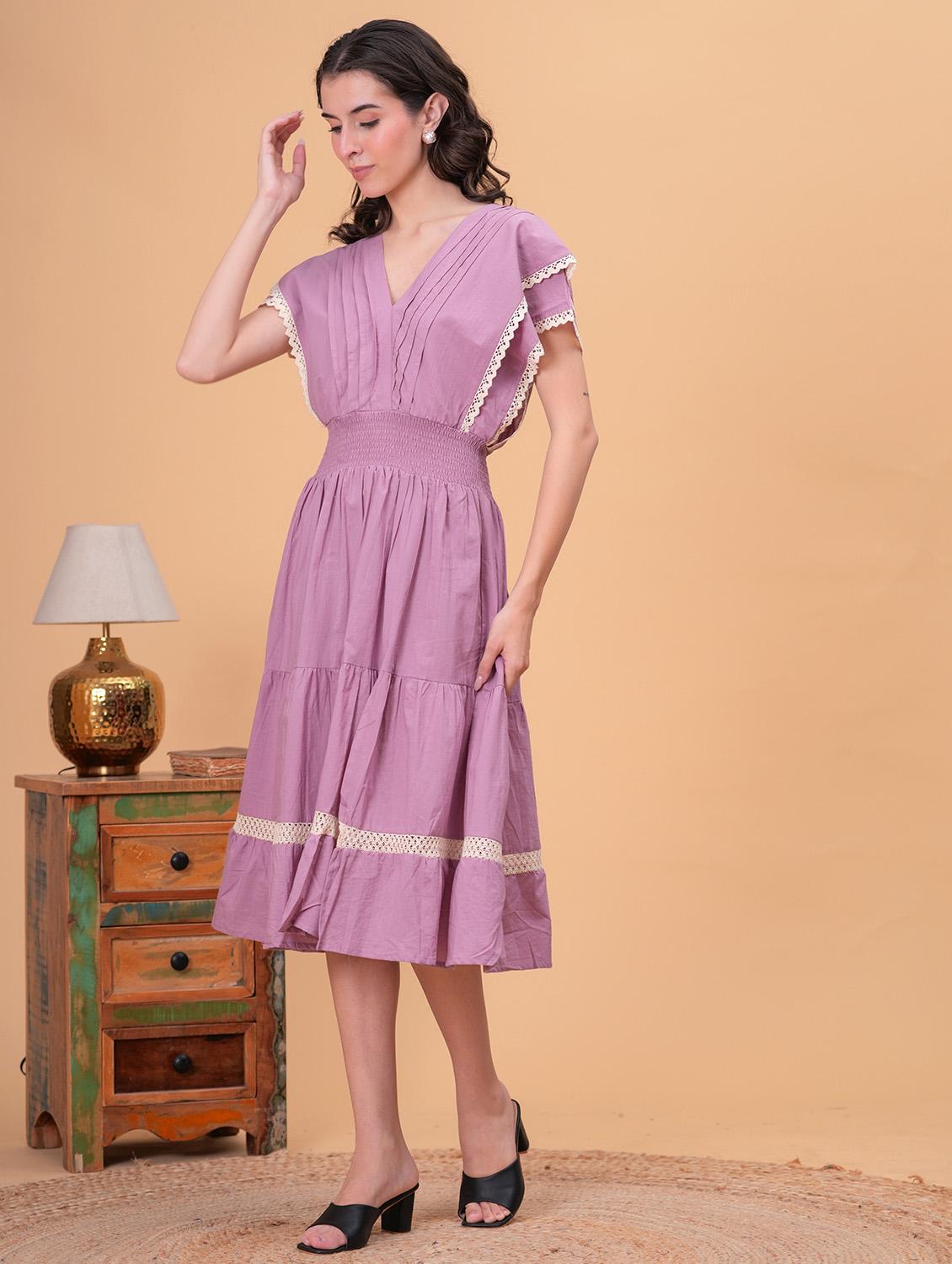 women solid short sleeve tiered dress - 21942101 - Standard Image - 1