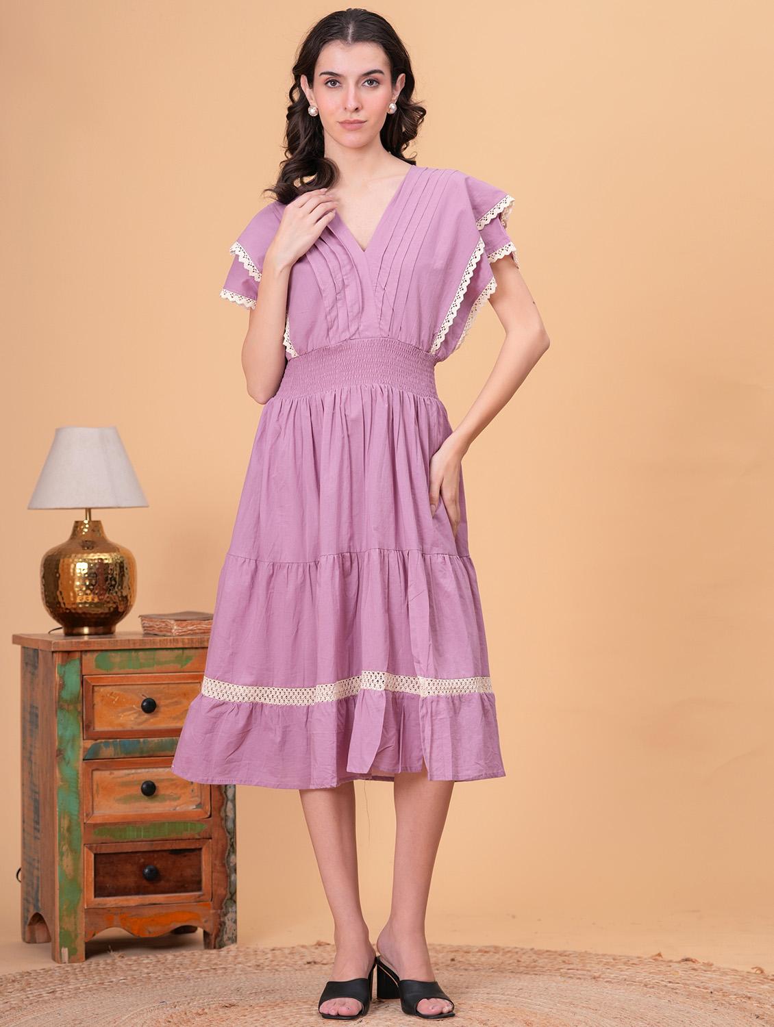 women solid short sleeve tiered dress - 21942101 - Standard Image - 4