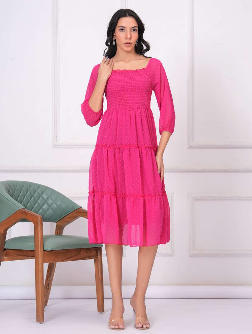 women self dessigned puff sleeve tiered dress