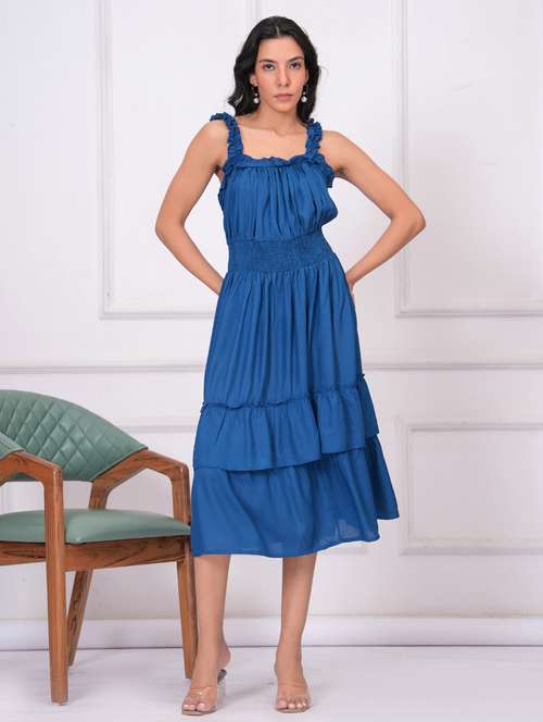 women solid shoulder strap layered dress - 21942119 -  Standard Image - 0