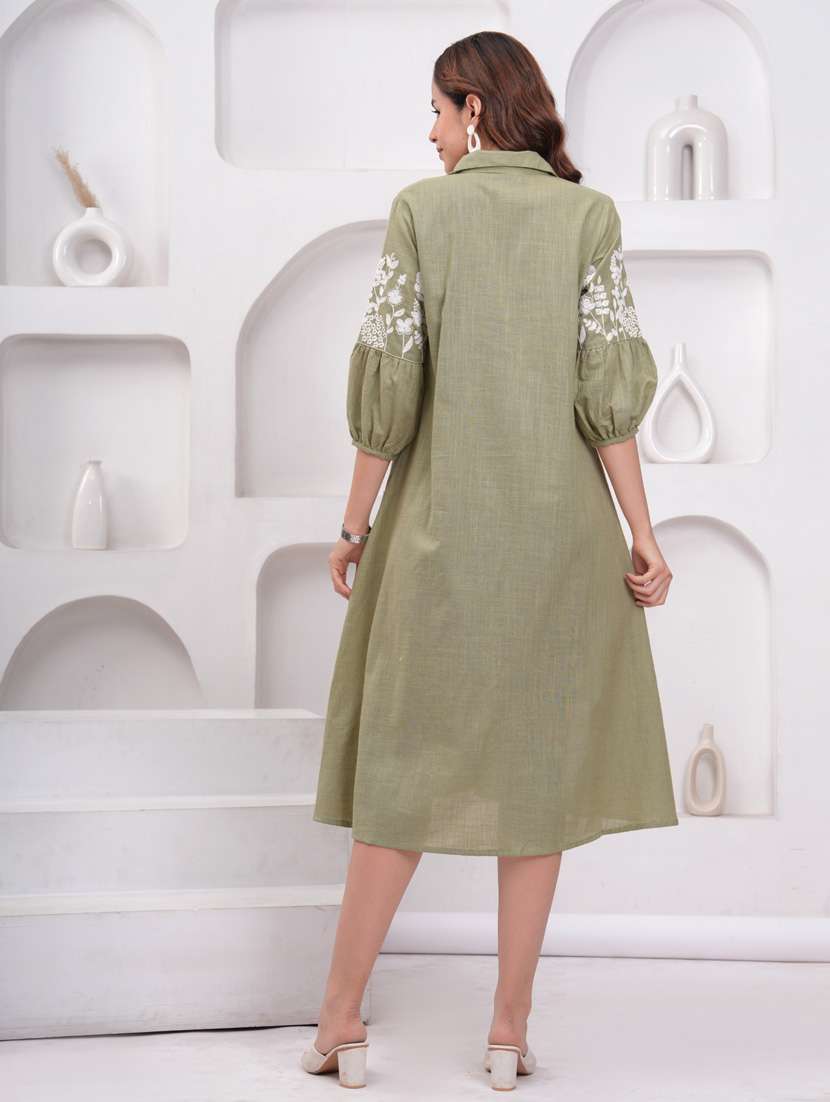 women embroidered puff sleeve a-line dress - 21942129 - Standard Image - 4