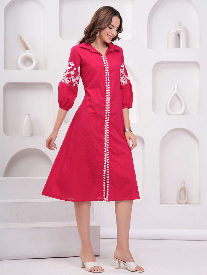 women embroidered puff sleeve a-line dress - 21942130 -  Standard Image - 1