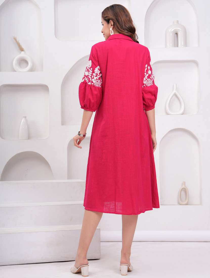 women embroidered puff sleeve a-line dress - 21942130 - Standard Image - 4