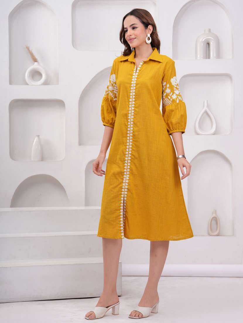women embroidered puff sleeve a-line dress - 21942131 -  Standard Image - 1