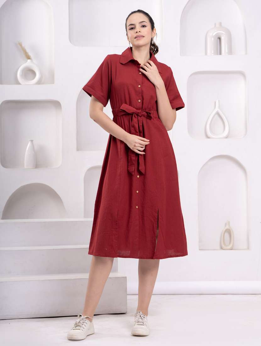 women solid collared short sleeve shirt dress