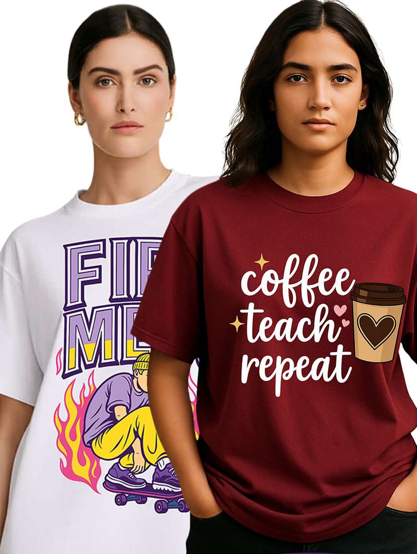 women pack of 2 printed short sleeve oversized t-shirt